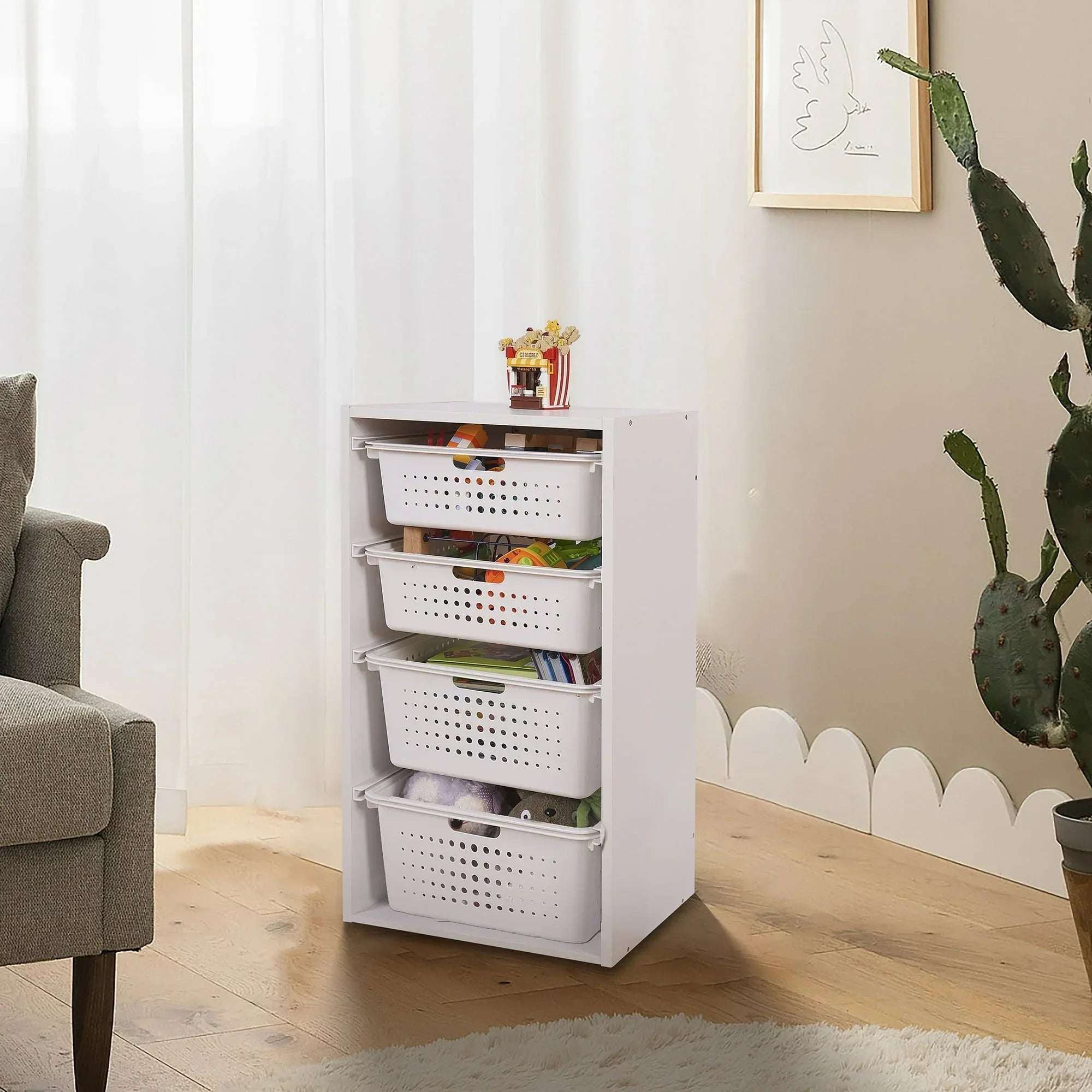 Your Zone Kids Sliding Bin Organizer with 4 Storage Bins