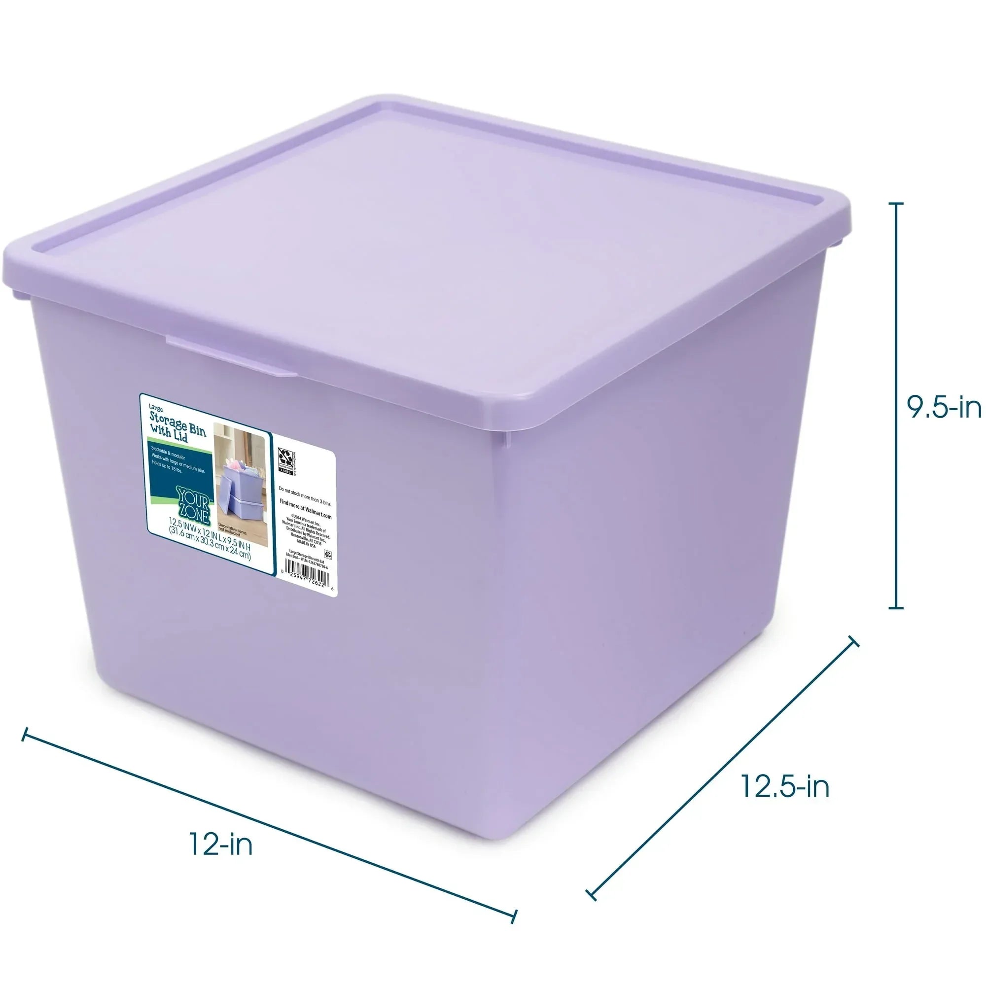 Your Zone Kids Large Plastic Stacking Storage Bin with Lid, 12 in x 12.4 in x 9.4 in
