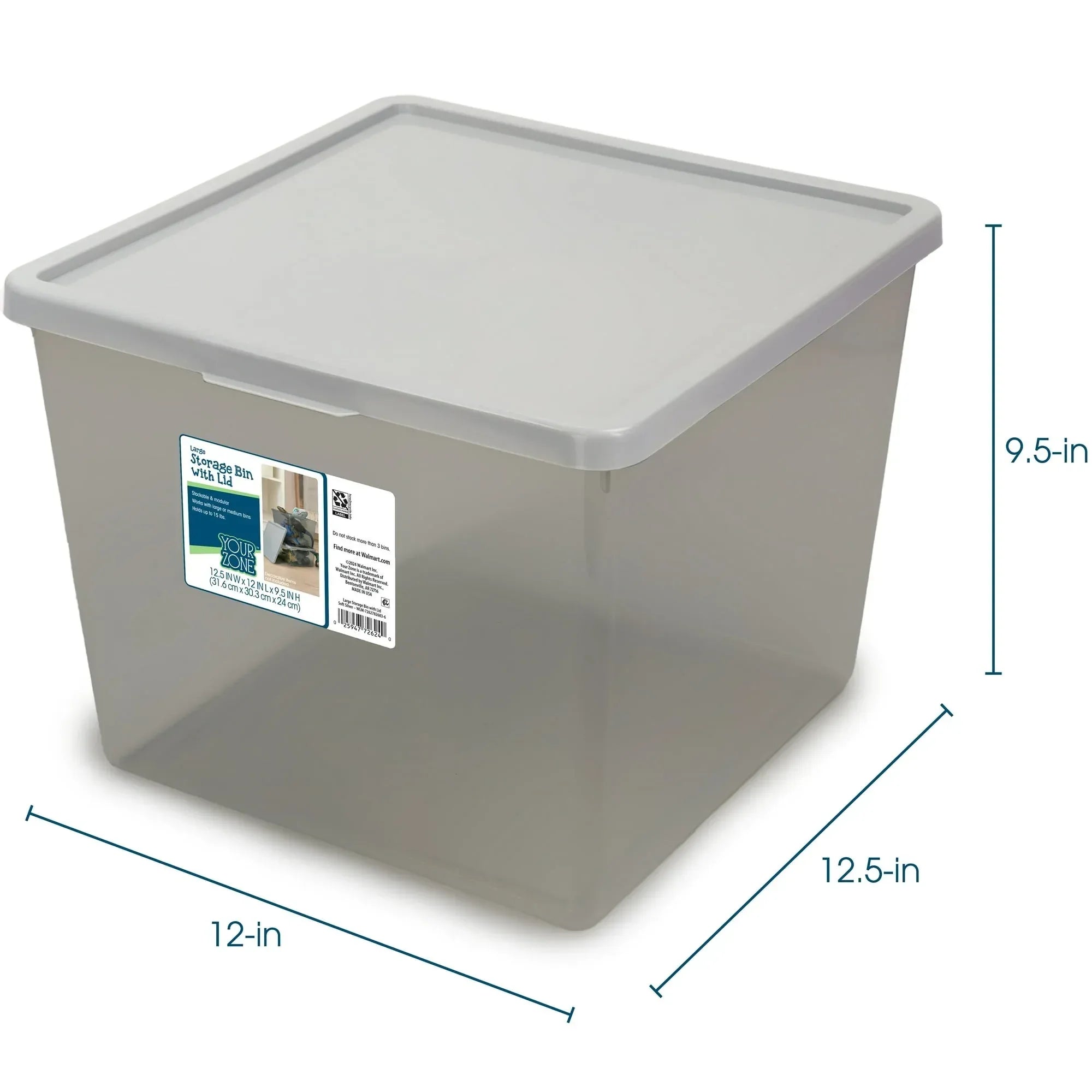 Your Zone Kids Large Plastic Stacking Storage Bin with Lid, 12 in x 12.4 in x 9.4 in