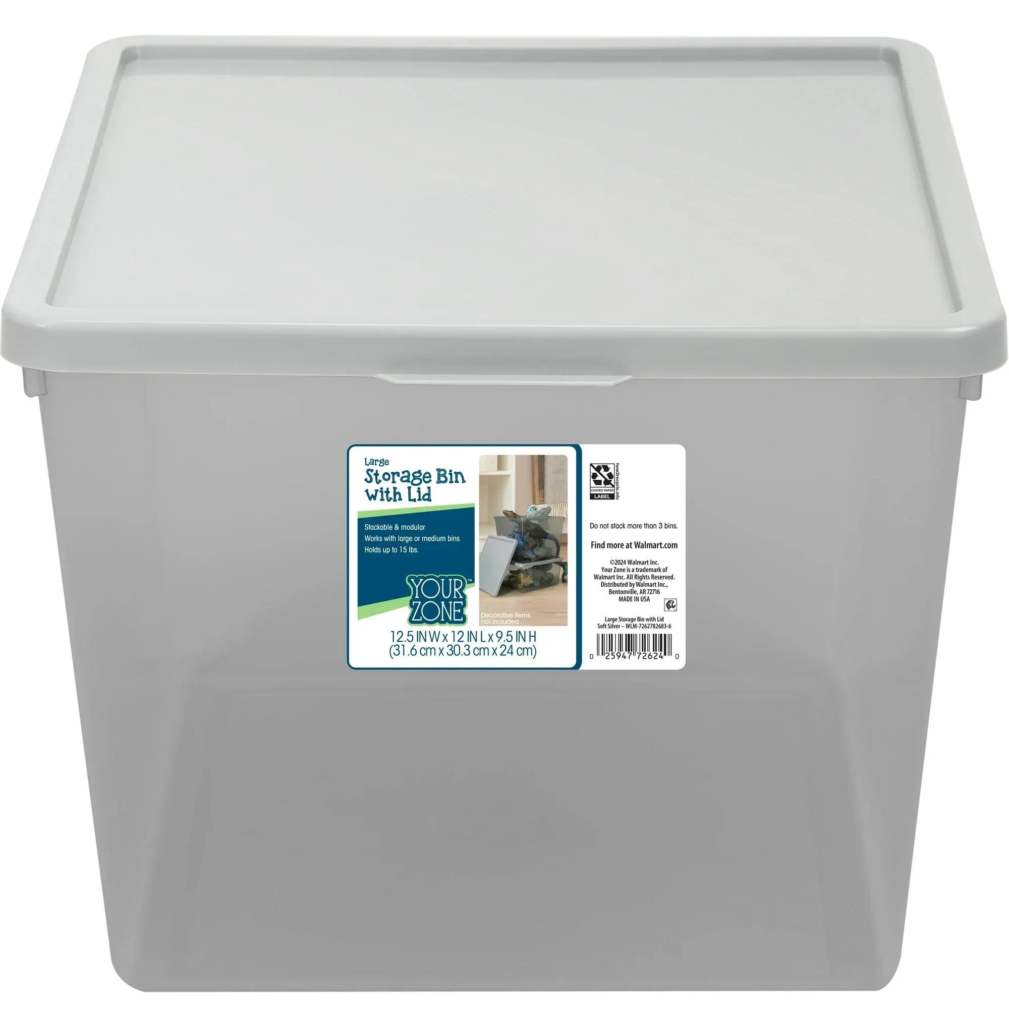 Your Zone Kids Large Plastic Stacking Storage Bin with Lid, 12 in x 12.4 in x 9.4 in