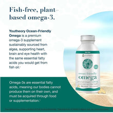Fish-free plant-based omega-3 supplement bottle with teal ocean-friendly label