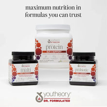 Set of Dr. Formulated supplement bottles: multivitamin, protein, and probiotic