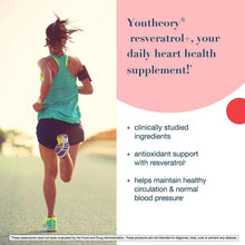 Youtheory resveratrol+ supplement banner with bottle beside running woman