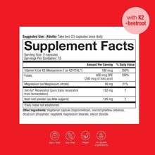 Youtheory resveratrol+ supplement facts panel showing vitamin K2, folate, magnesium, beet