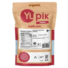 Organic pistachio kernels bag back with nutrition label and bar code