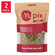 Organic pistachio kernels bag with Yupik brand, front view, 2-pack