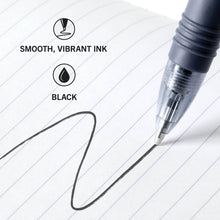 Retractable ballpoint pen tip drawing a black line on lined paper