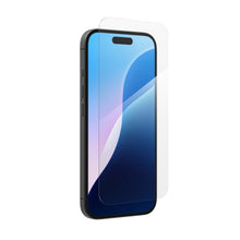 Clear glass screen protector on blue iPhone screen