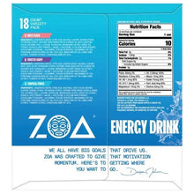 Energy drink variety pack box back with nutrition facts and ingredient text