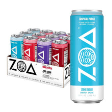 ZOA zero sugar energy drink variety pack with four flavor cans, 12-pack