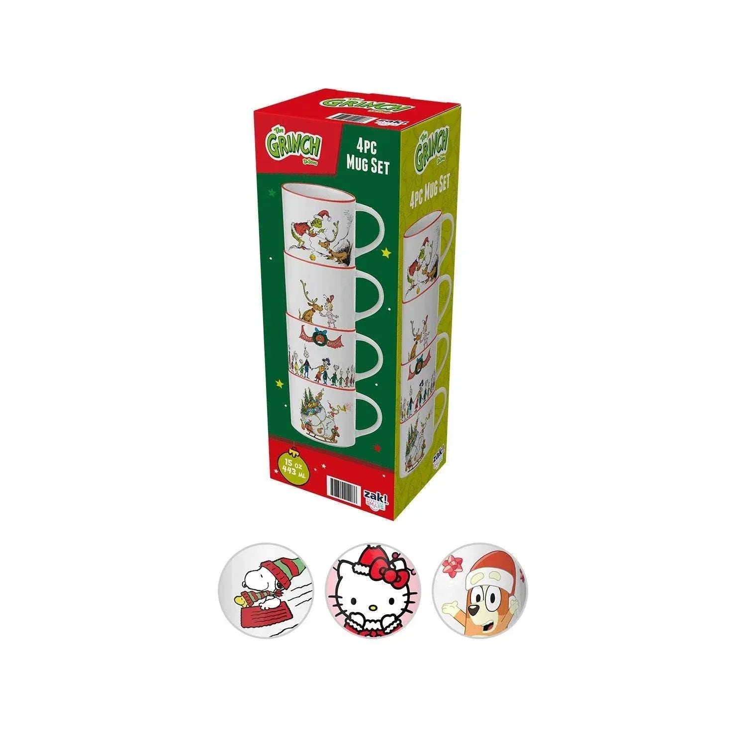 Zak Designs 15oz 4pk Ceramic Holiday Mugs in Gift Box - USA MEGA SHOP