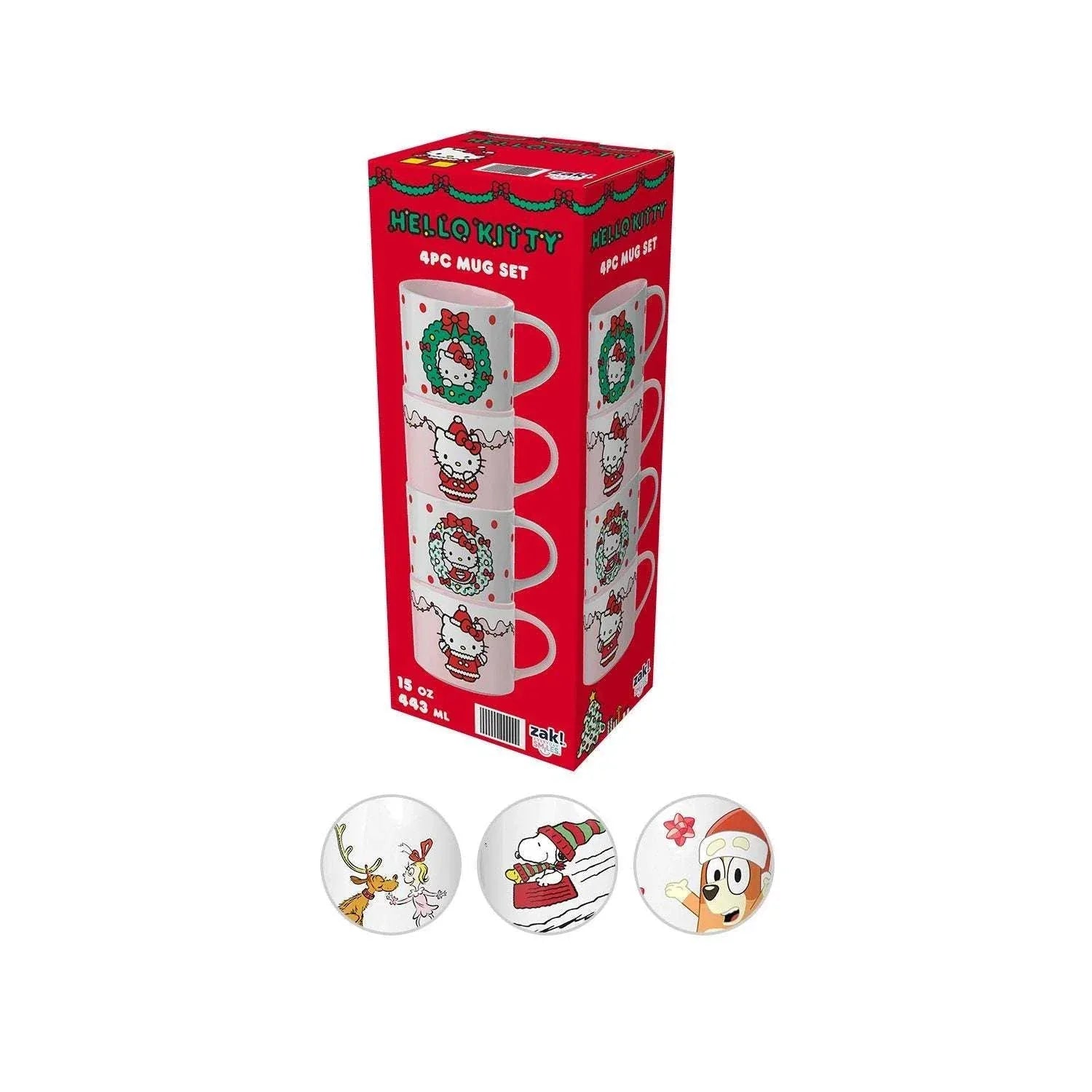 Zak Designs 15oz 4pk Ceramic Holiday Mugs in Gift Box - USA MEGA SHOP
