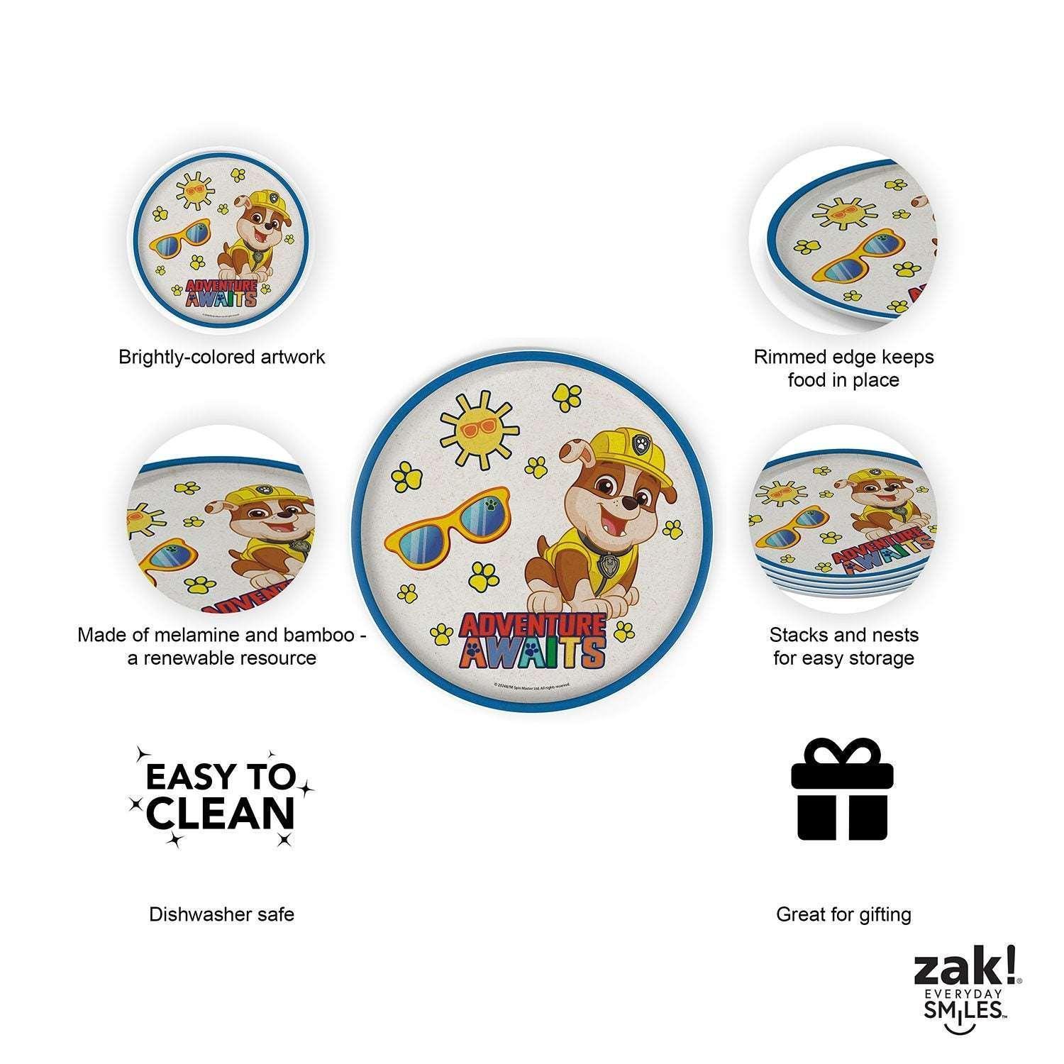 Zak Designs 8-Piece Bamboo Melamine Kids Dinnerware Set, Choose Character