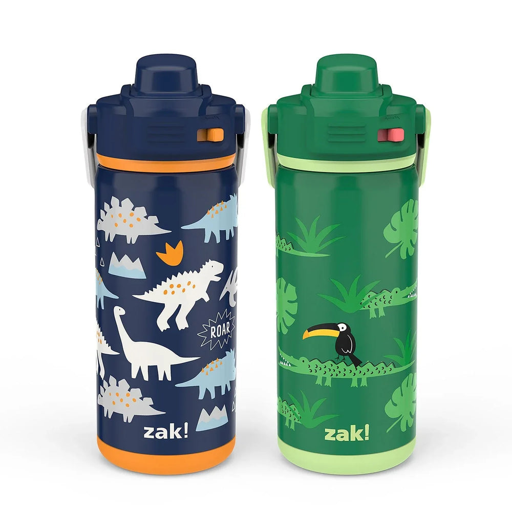 Zak Designs 14-oz. Stainless Steel Double Wall Beacon Straw Bottle for Kids, 2-Piece Set (Choose Color) - USA MEGA SHOP