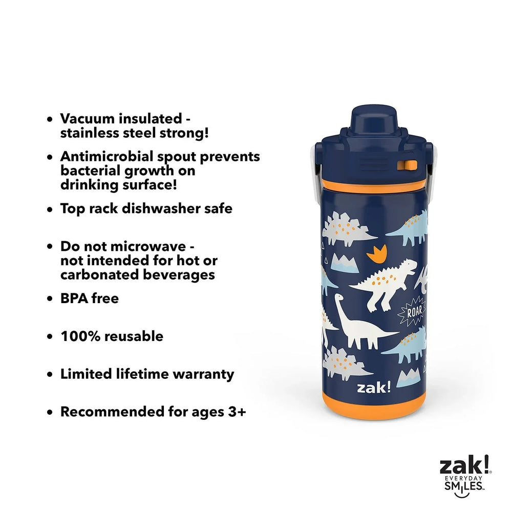 Zak Designs 14-oz. Stainless Steel Double Wall Beacon Straw Bottle for Kids, 2-Piece Set (Choose Color) - USA MEGA SHOP