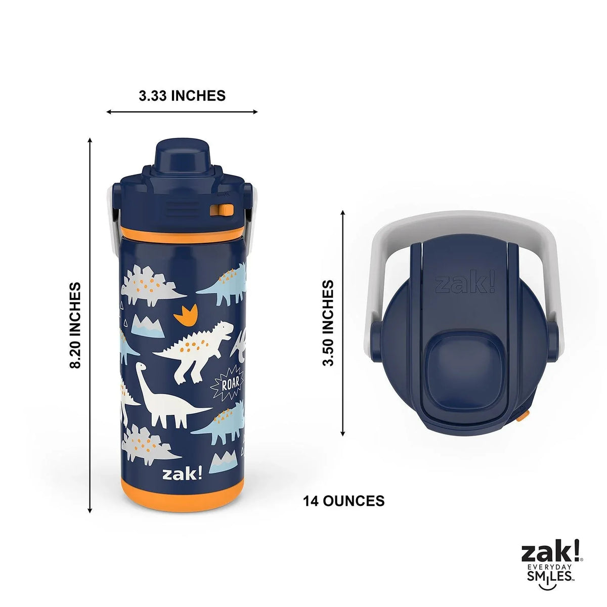 Zak Designs 14-oz. Stainless Steel Double Wall Beacon Straw Bottle for Kids, 2-Piece Set (Choose Color) - USA MEGA SHOP