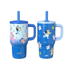 Kids double-wall tumbler set with straws, blue Bluey character print and handles