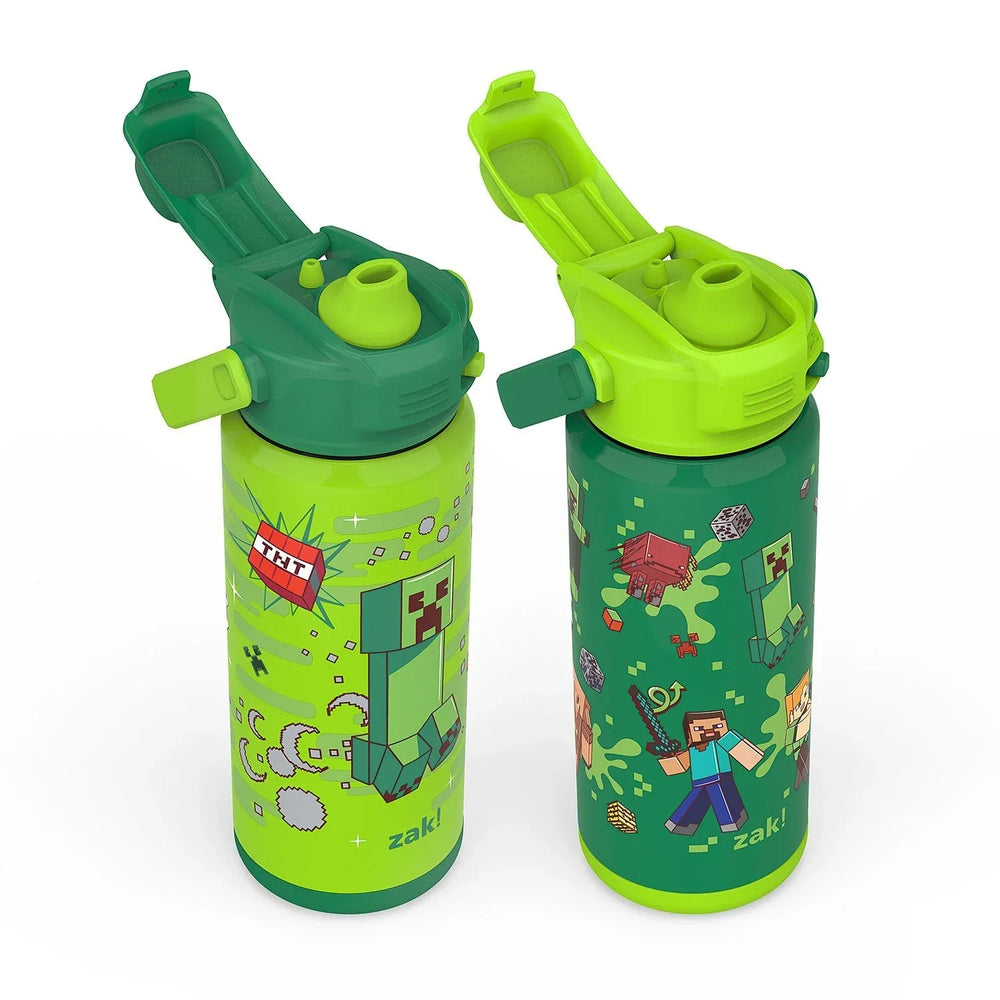 Zak Designs 20-oz. Stainless Steel Double Wall Beacon Straw Bottle for Kids, 2 pack, Choose Character - USA MEGA SHOP