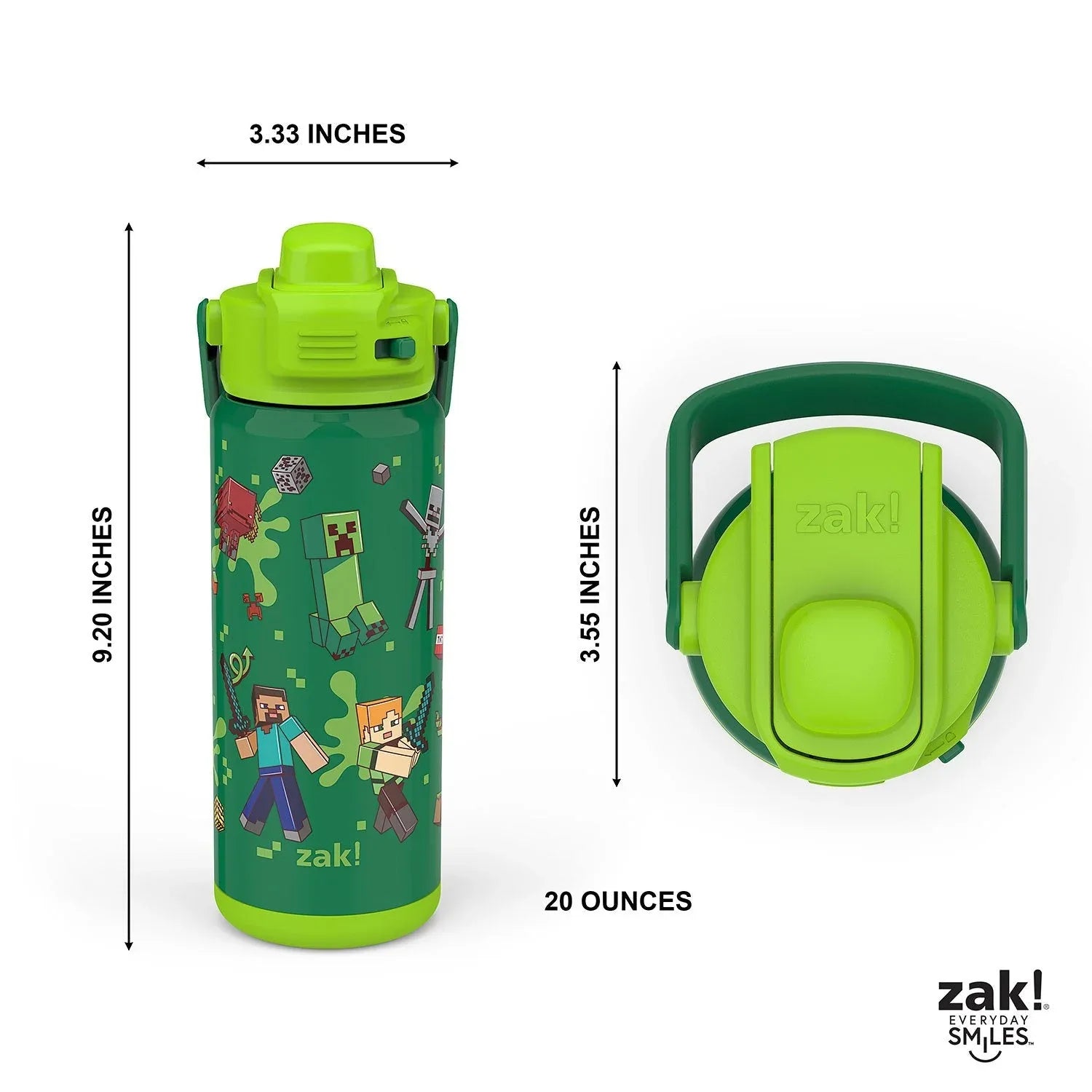 Zak Designs 20-oz. Stainless Steel Double Wall Beacon Straw Bottle for Kids, 2 pack, Choose Character - USA MEGA SHOP