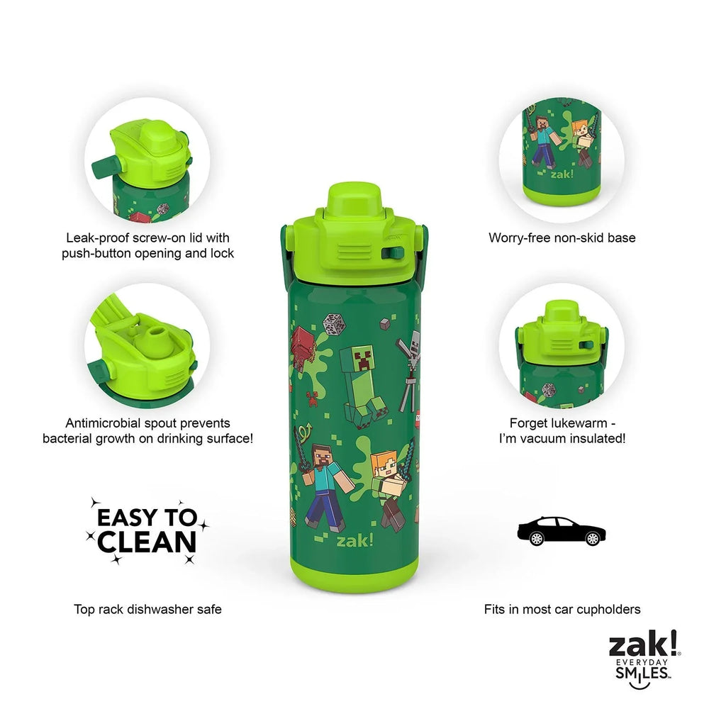 Zak Designs 20-oz. Stainless Steel Double Wall Beacon Straw Bottle for Kids, 2 pack, Choose Character - USA MEGA SHOP