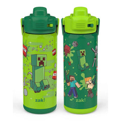 Zak Designs Beacon Stainless Steel Straw Bottle, 20 oz, Double-Wall Insulated, Kids, 2 Pack