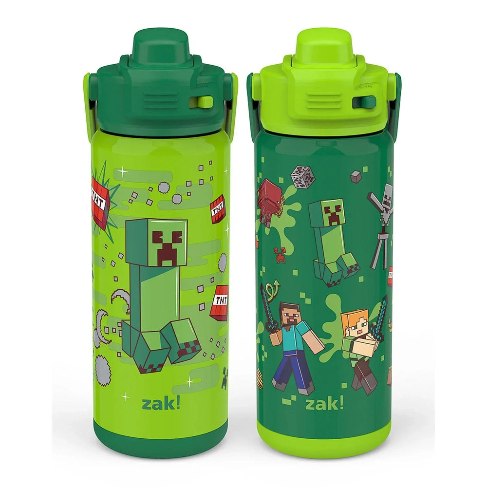 Zak Designs 20-oz. Stainless Steel Double Wall Beacon Straw Bottle for Kids, 2 pack, Choose Character - USA MEGA SHOP