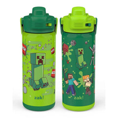 Zak Designs 20-oz. Stainless Steel Double Wall Beacon Straw Bottle for Kids, 2 pack, Choose Character - USA MEGA SHOP