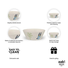 Kids bamboo melamine dinnerware set with stackable bowls and round plate, easy-clean