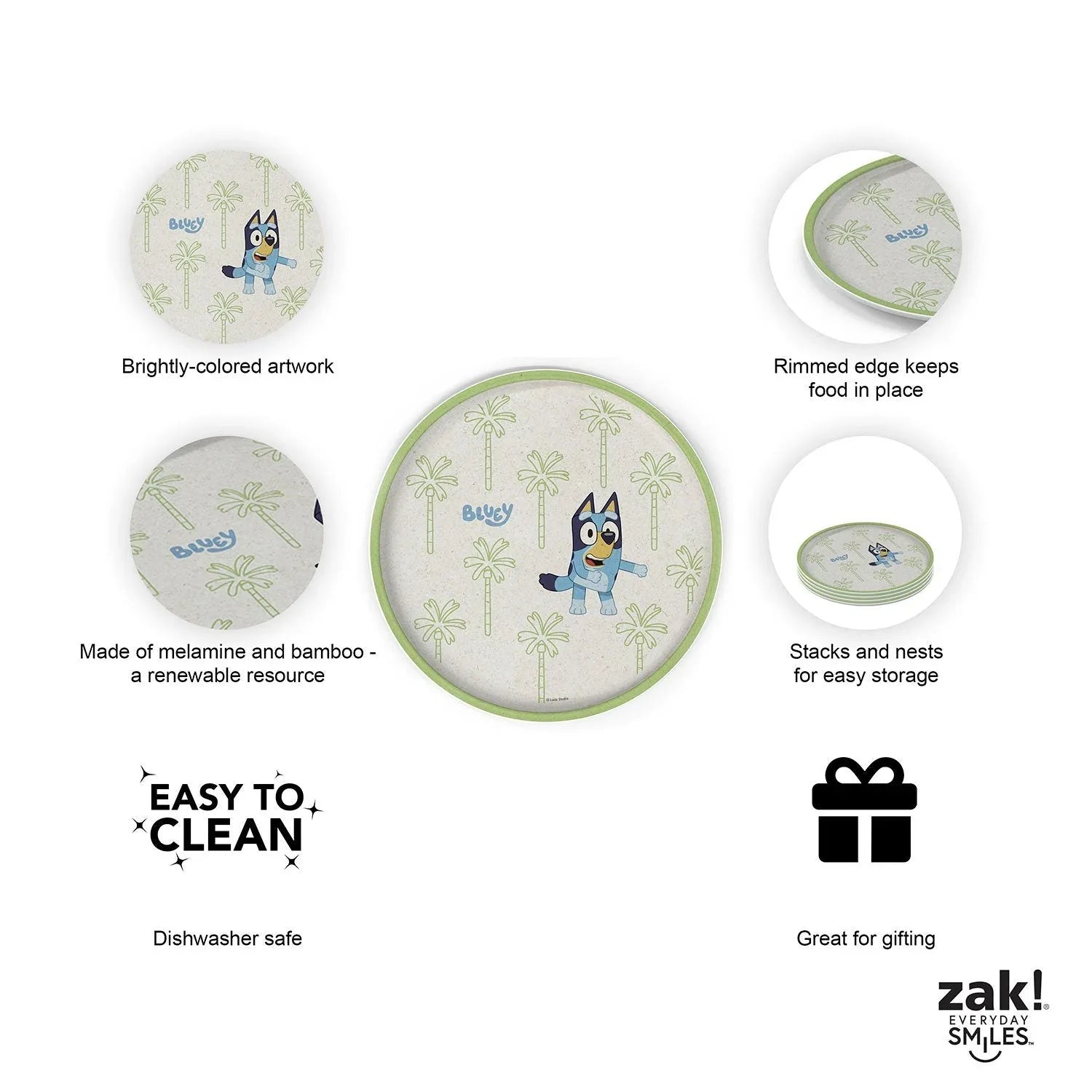 Zak Designs 8-Piece Bamboo Melamine Kids Dinnerware Set, Choose Character - USA MEGA SHOP