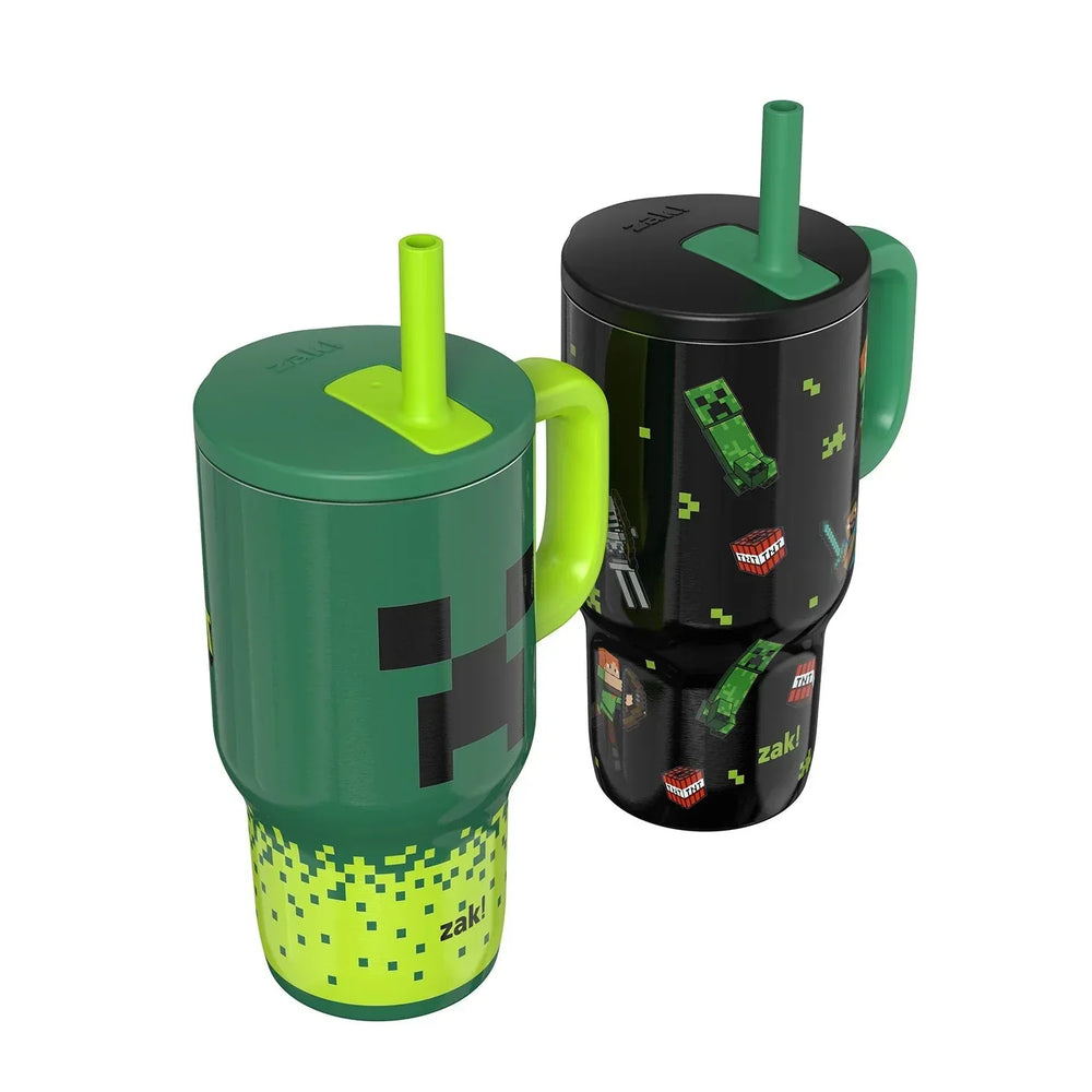 Zak Designs 16-oz Stainless Steel Double-Wall Tumbler for Kids with Straw, 2-Piece Set - USA MEGA SHOP