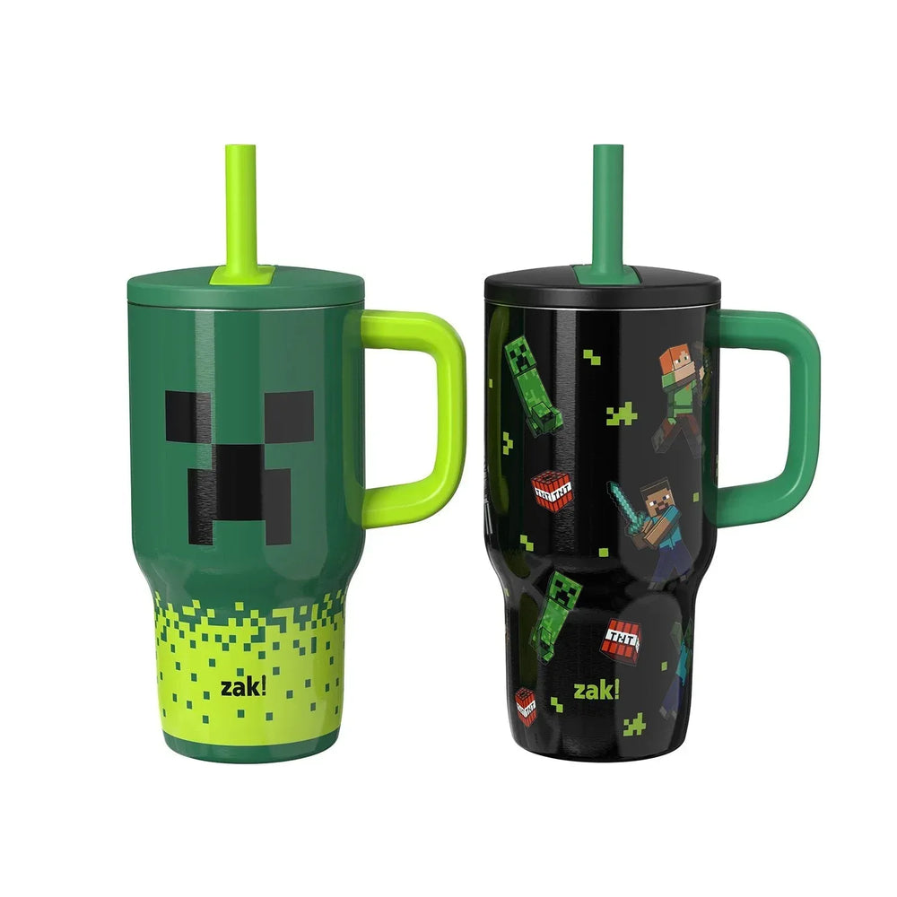 Zak Designs 16-oz Stainless Steel Double-Wall Tumbler for Kids with Straw, 2-Piece Set - USA MEGA SHOP