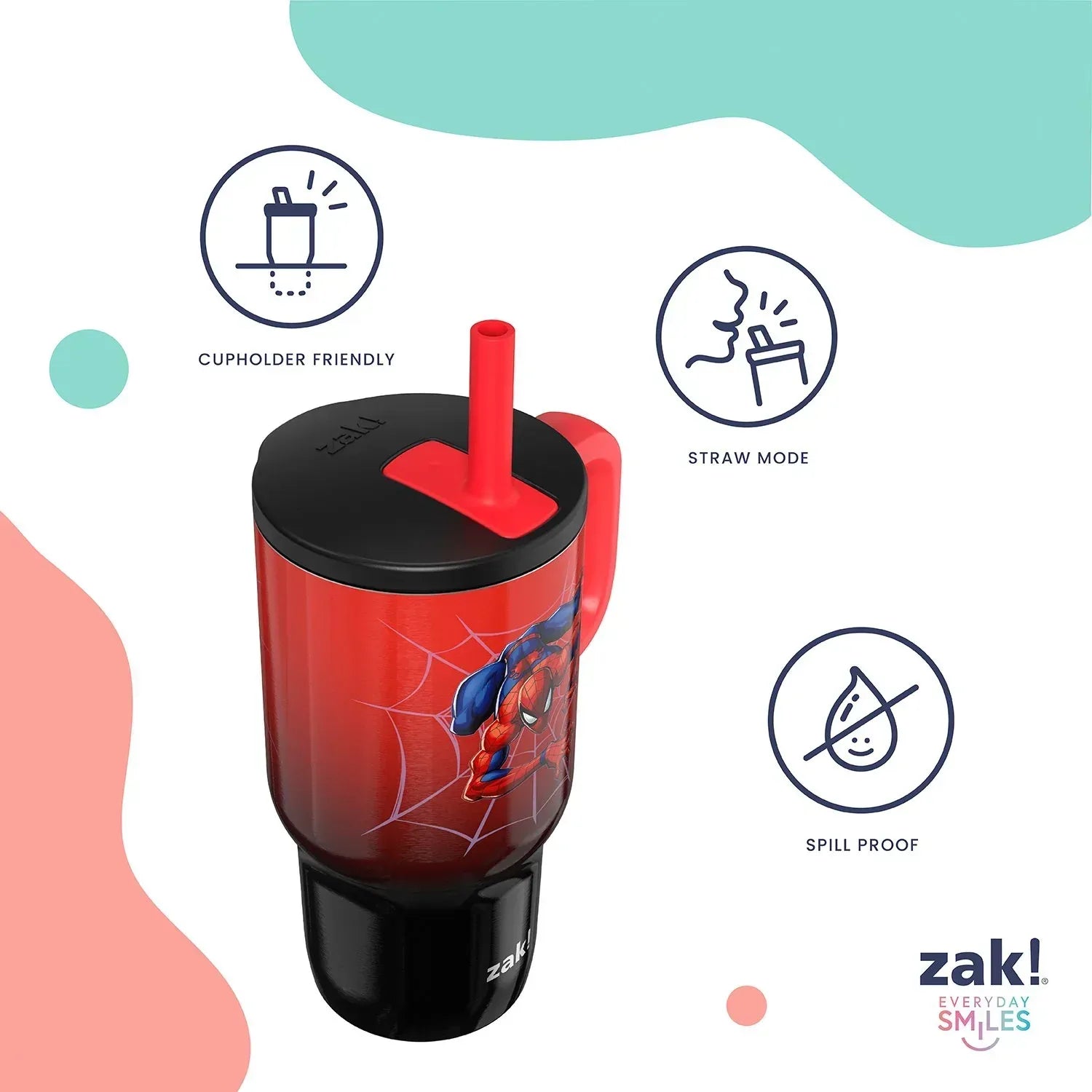 Zak Designs 16-oz Stainless Steel Double-Wall Tumbler for Kids with Straw, 2-Piece Set