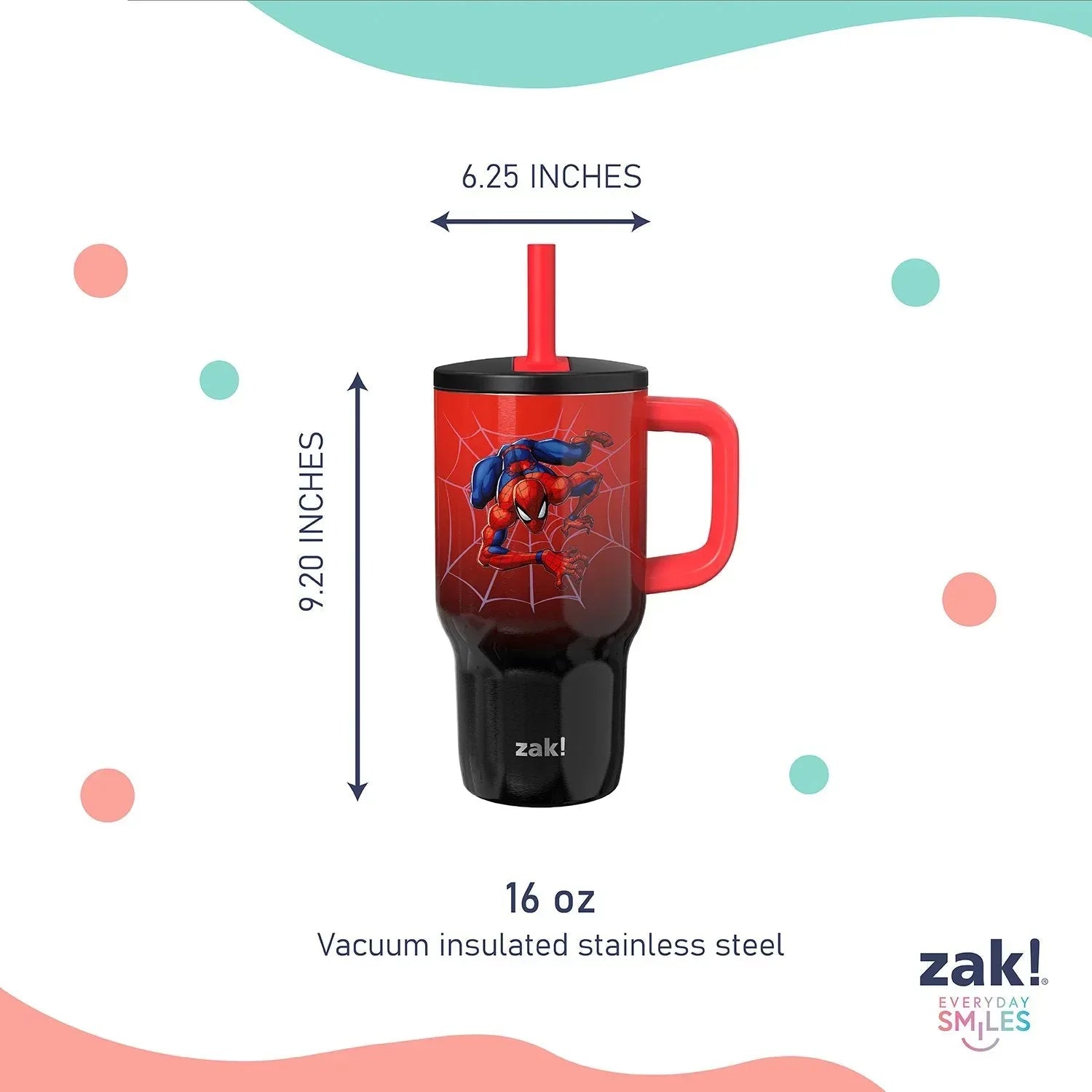 Zak Designs 16-oz Stainless Steel Double-Wall Tumbler for Kids with Straw, 2-Piece Set - USA MEGA SHOP