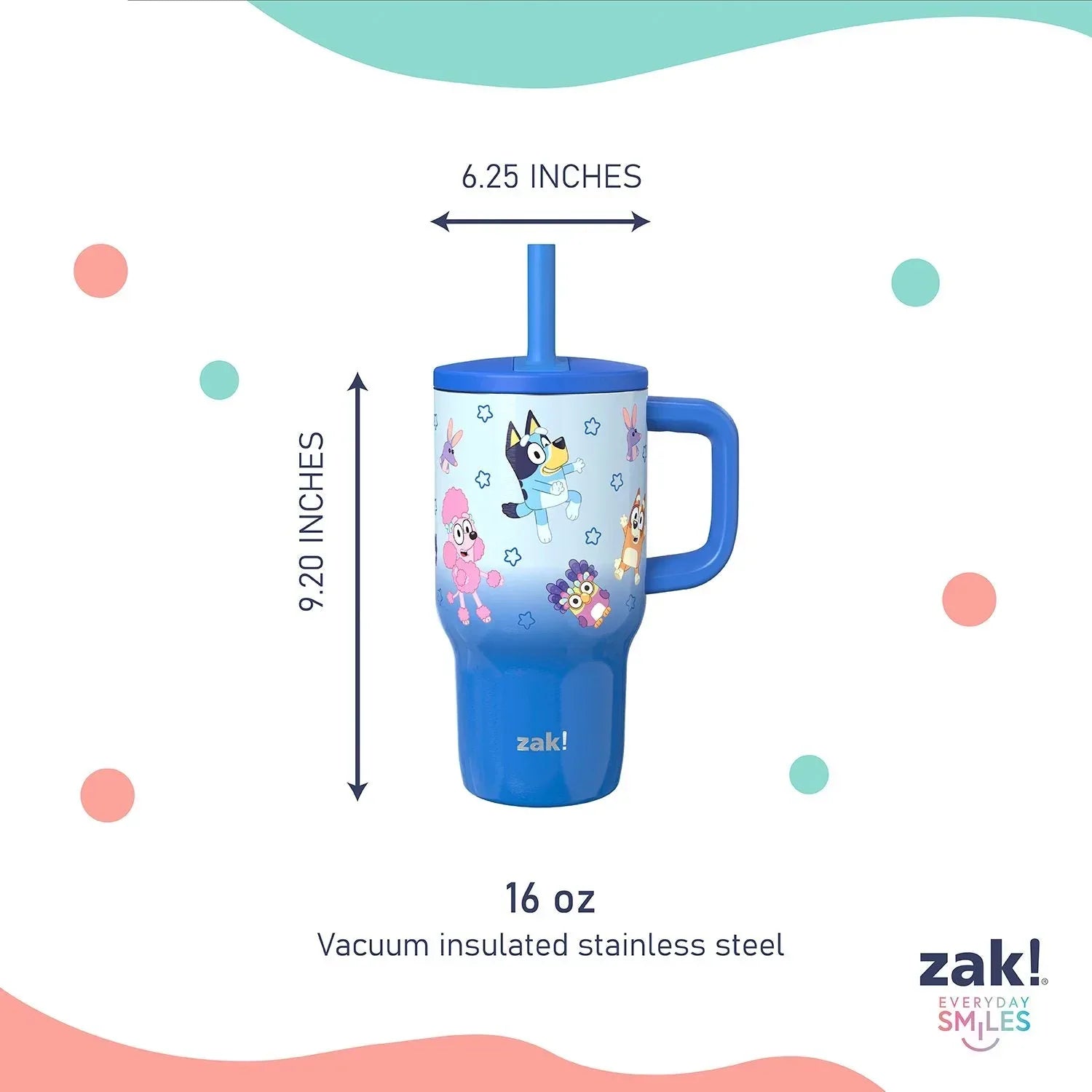 Zak Designs 16-oz Stainless Steel Double-Wall Tumbler for Kids with Straw, 2-Piece Set - USA MEGA SHOP