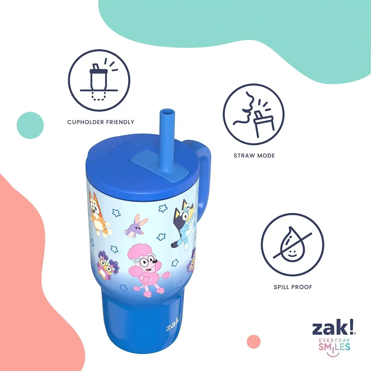 Zak Designs 16-oz Stainless Steel Double-Wall Tumbler for Kids with Straw, 2-Piece Set