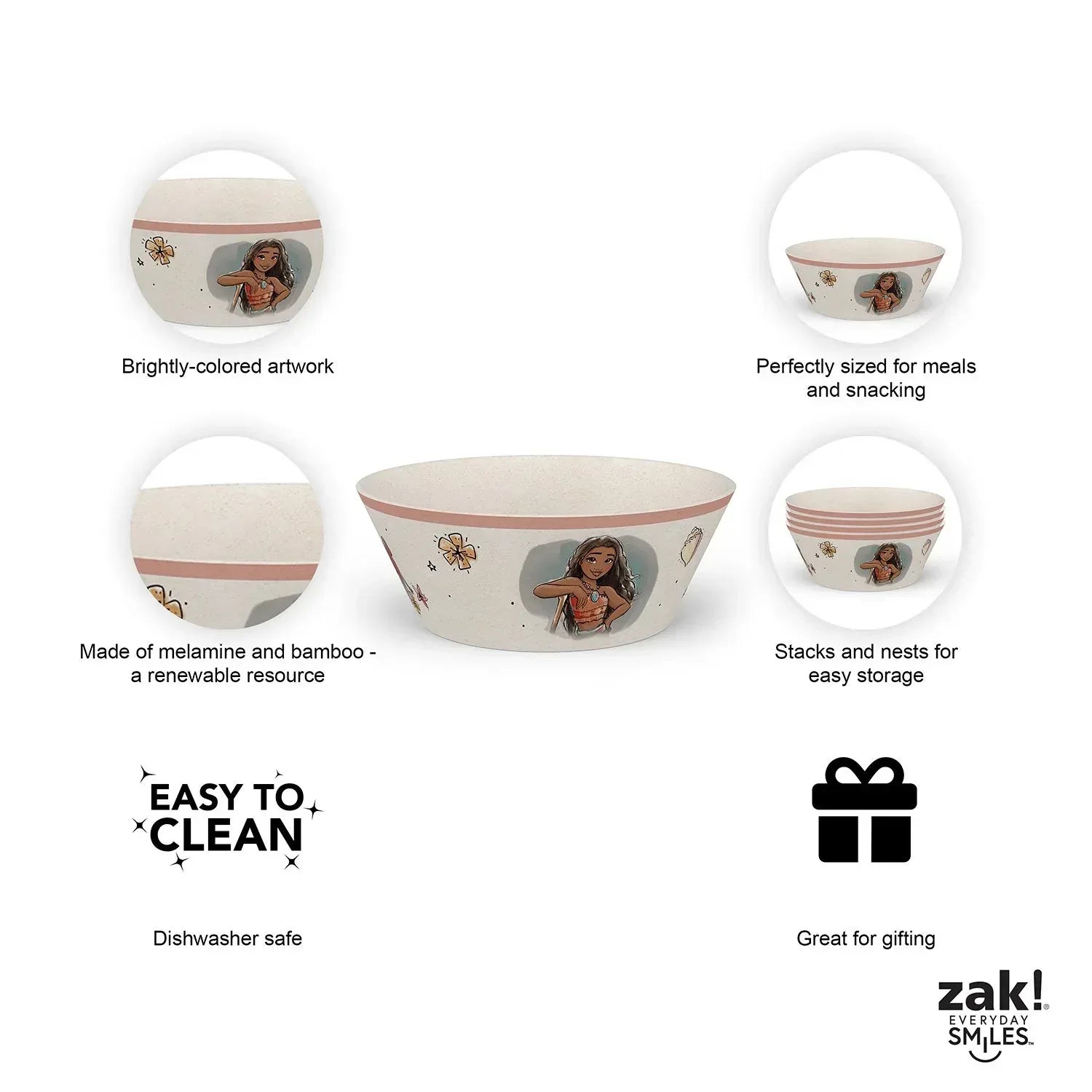 Zak Designs 8-Piece Bamboo Melamine Kids Dinnerware Set, Choose Character