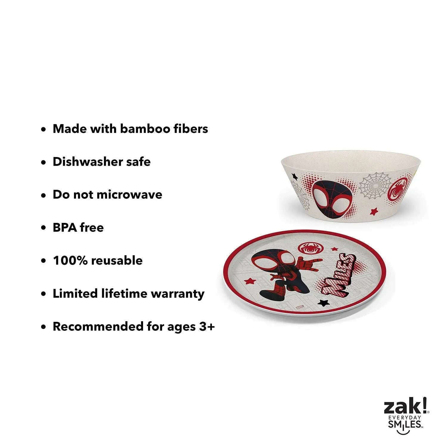 Zak Designs 8-Piece Bamboo Melamine Kids Dinnerware Set, Choose Character - USA MEGA SHOP