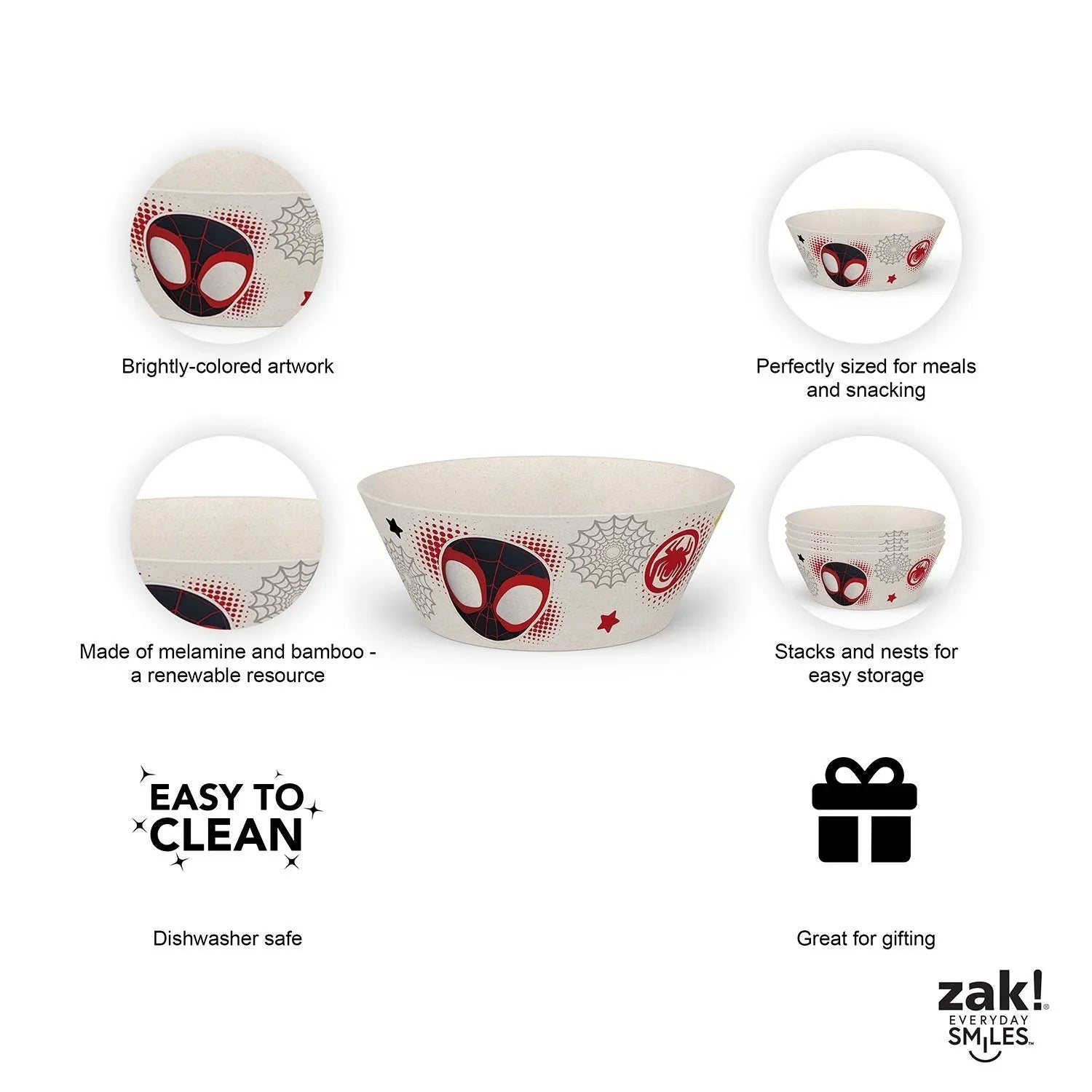 Zak Designs 8-Piece Bamboo Melamine Kids Dinnerware Set, Choose Character - USA MEGA SHOP