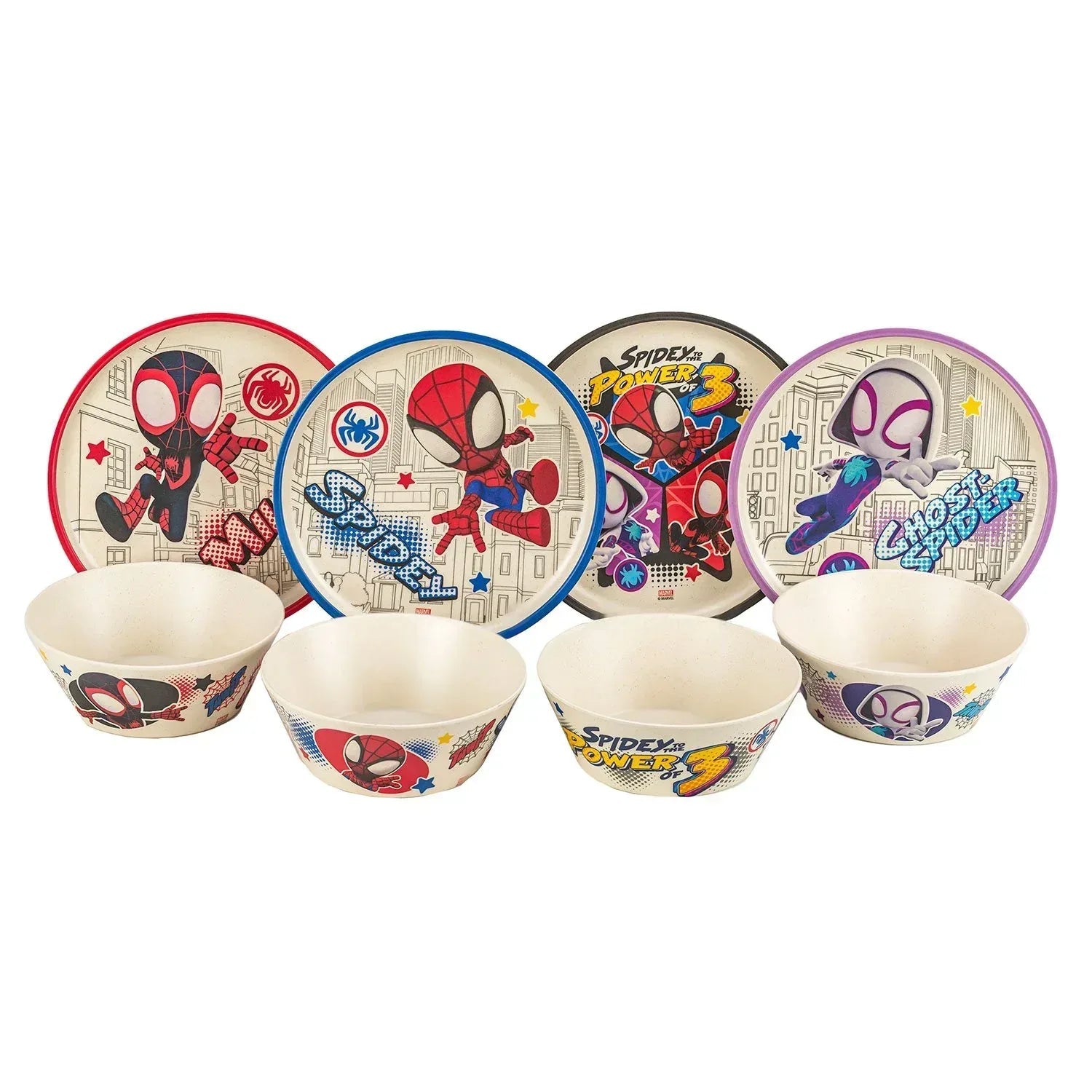 Zak Designs 8-Piece Bamboo Melamine Kids Dinnerware Set, Choose Character