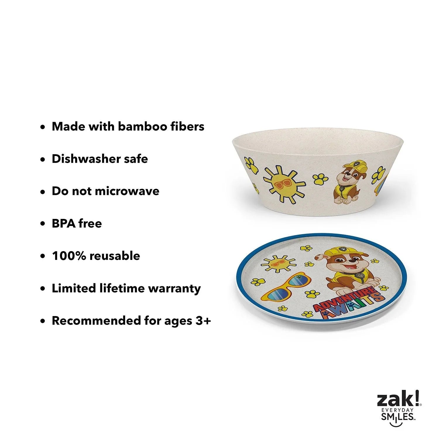 Zak Designs 8-Piece Bamboo Melamine Kids Dinnerware Set, Choose Character - USA MEGA SHOP