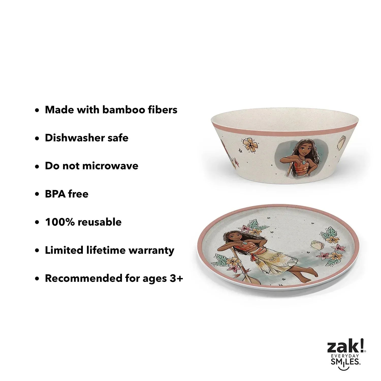 Zak Designs 8-Piece Bamboo Melamine Kids Dinnerware Set, Choose Character