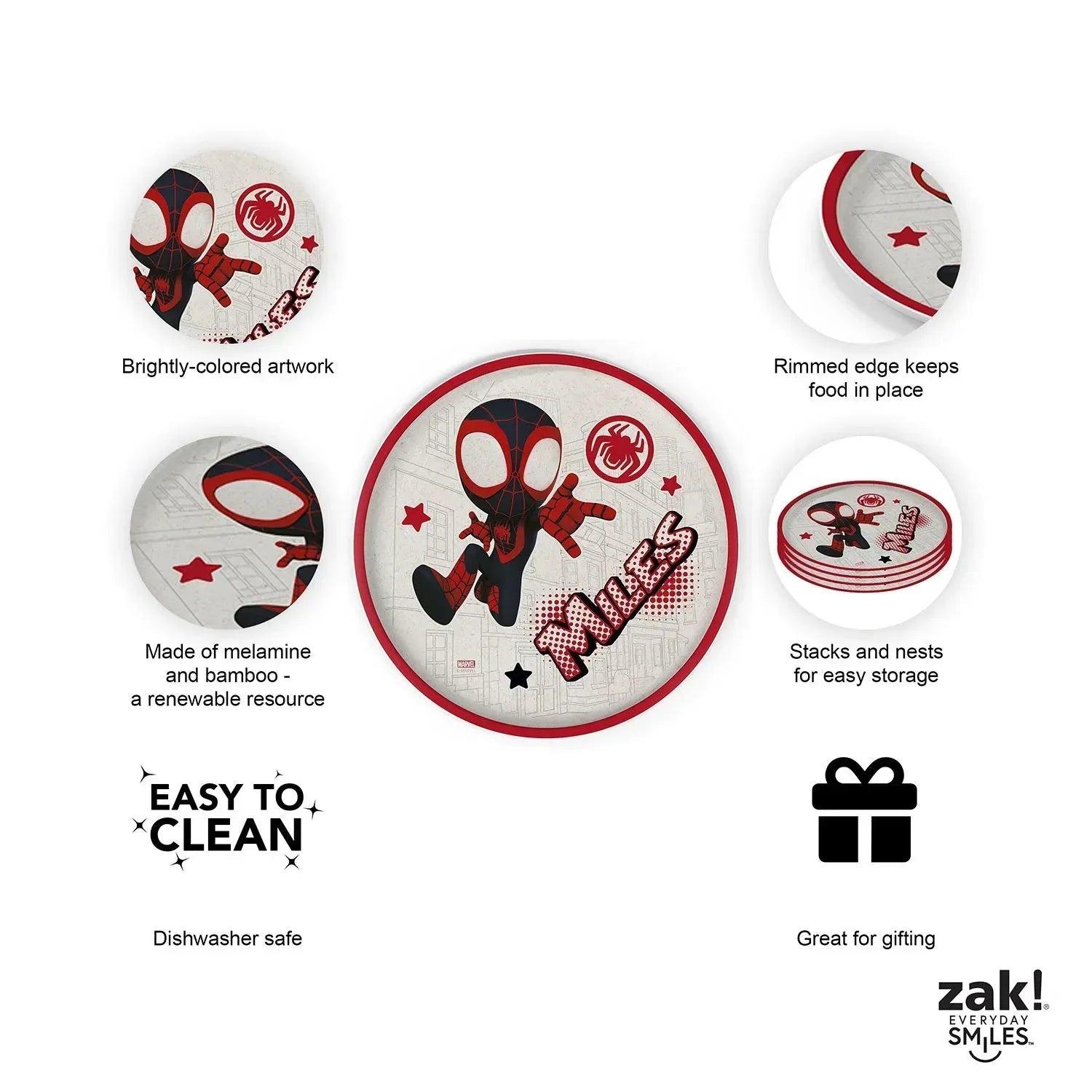 Zak Designs 8-Piece Bamboo Melamine Kids Dinnerware Set, Choose Character