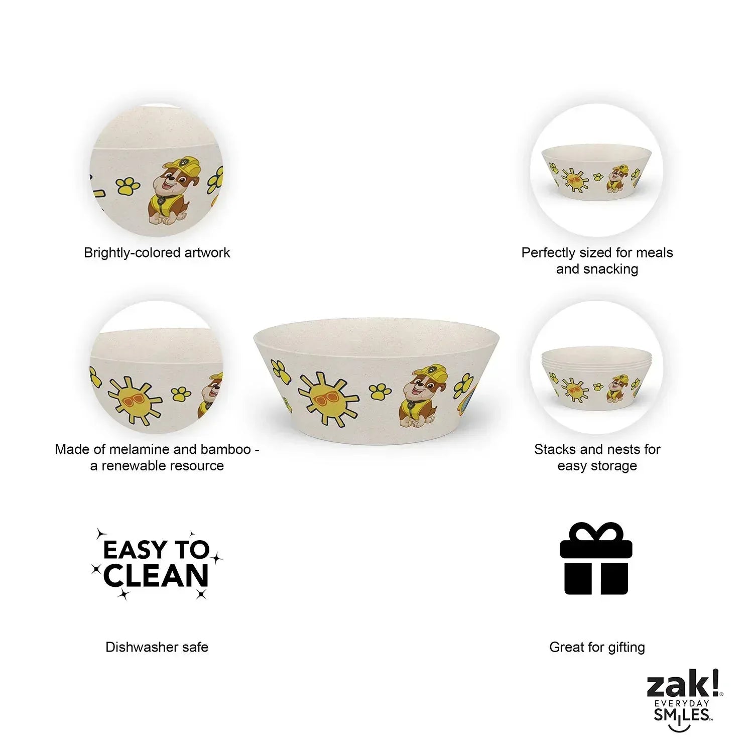 Zak Designs 8-Piece Bamboo Melamine Kids Dinnerware Set, Choose Character