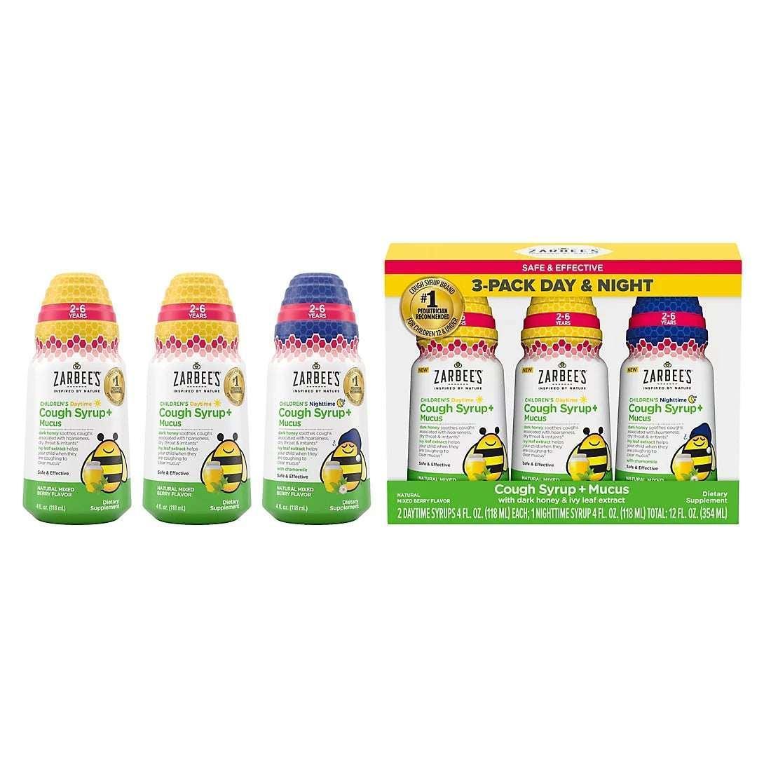 Zarbee’s Children’s Cough + Mucus Syrup Day & Night, 3 Pack
