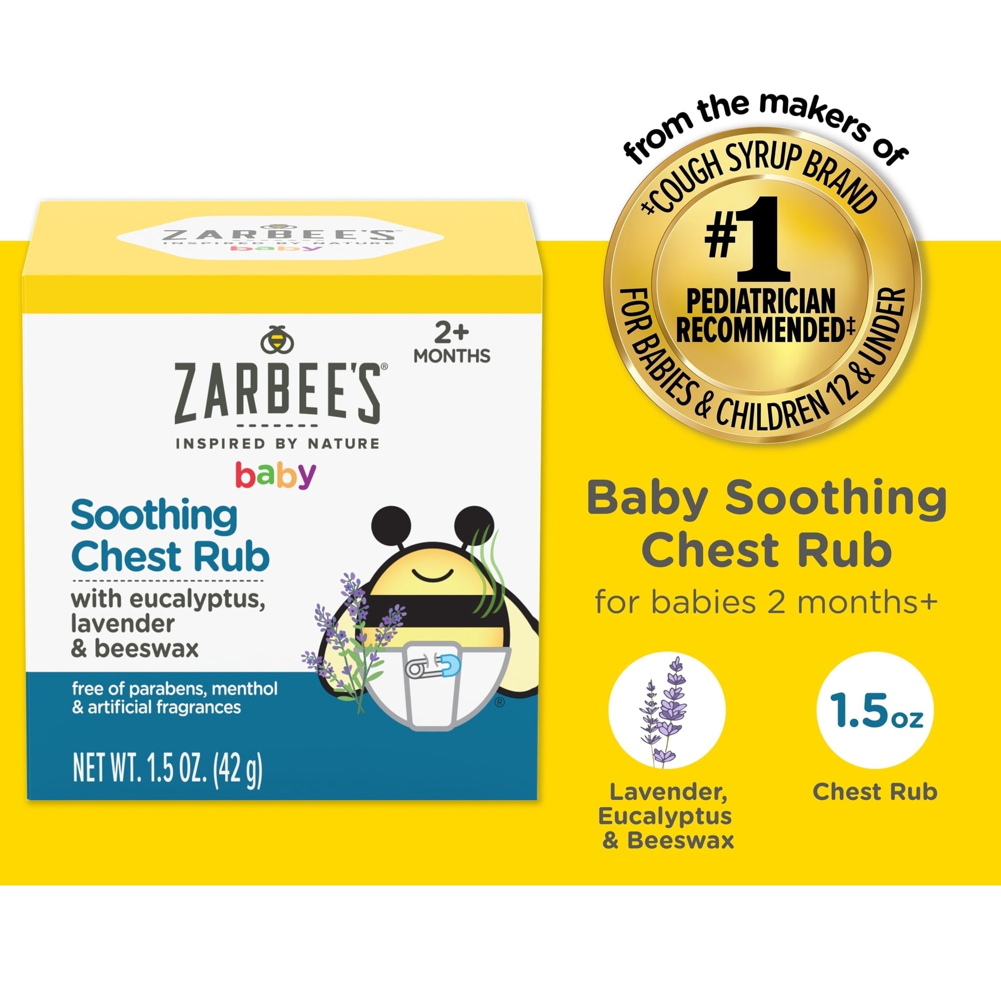 Zarbee's Baby Soothing Chest Rub, Eucalyptus, Lavender, 1.5 oz