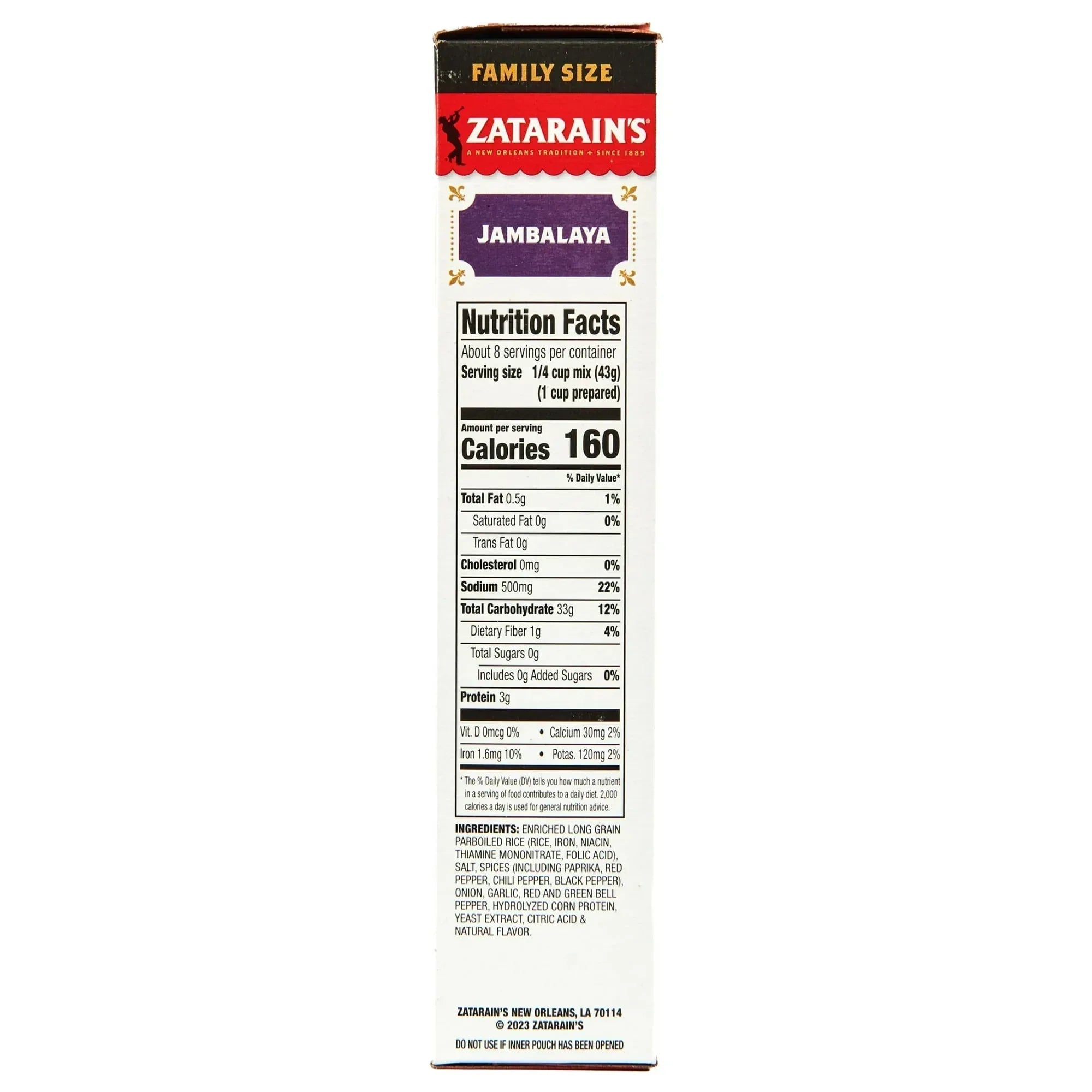 Zatarain's No Artificial Flavors Gluten Free Family Size Jambalaya Rice Dinner Mix, 12.0 oz Box