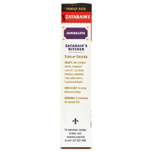 Jambalaya mix box panel labeled “Zatarain's Kitchen” tips and tricks