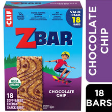 Zbar chocolate chip soft-baked snack bars, value pack of 18, box packaging