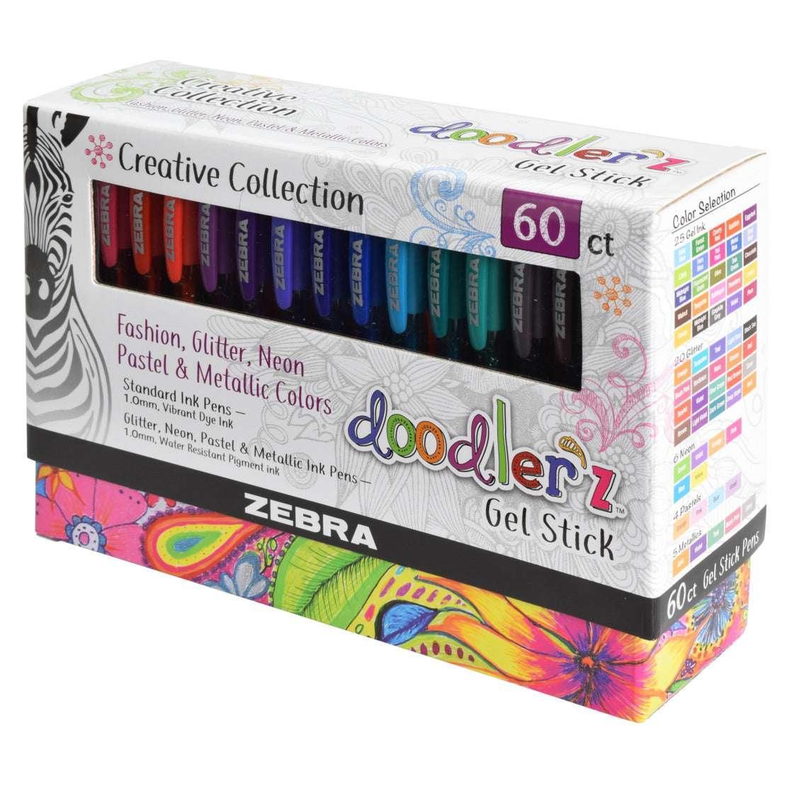 Zebra Doodlerz Gel Stick Pens, Bold Point 1.0mm, Assorted Colors, 60-Count - USA MEGA SHOP