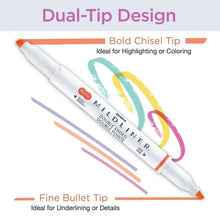 Dual-tip highlighters with bold chisel and fine bullet tips for highlighting or underlining